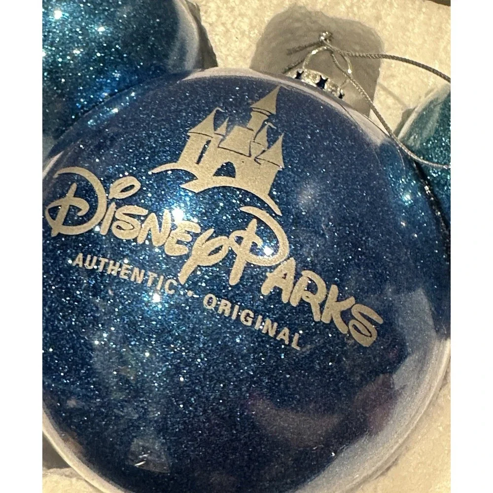 RARE Disney Parks Mickey‎ Icon Ears Glittery Glitter Glass Ball Blue Ornament